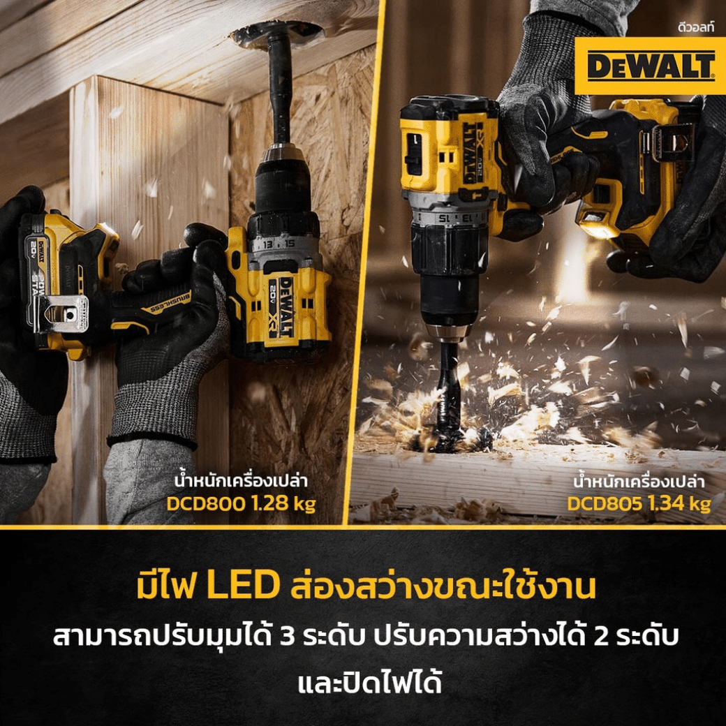 สว่านกระแทกไร้สาย 20V DEWALT รุ่น DCD805N (เครื่องเปล่า)