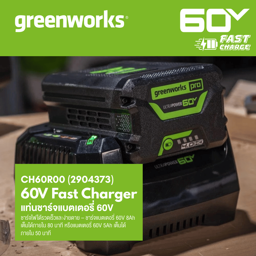 Greenworks 60V 6 Amp UltraPower Rapid Battery Charger – Wall Mountable, LED Diagnostic Indicator, 4-Year Warranty