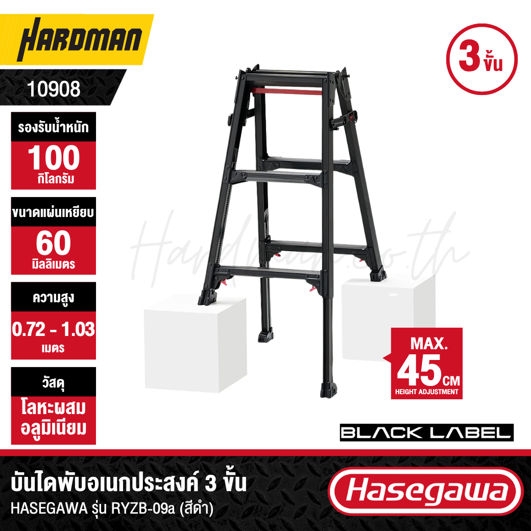 3-Step Multipurpose Folding Ladder, HASEGAWA Model RYZB-09a (Black)