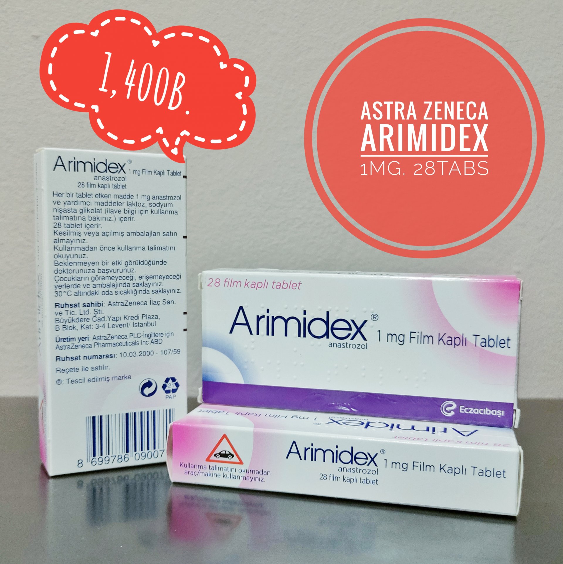 Astra Zeneca Arimidex 1 mg. 28 เม็ด (tablets)
