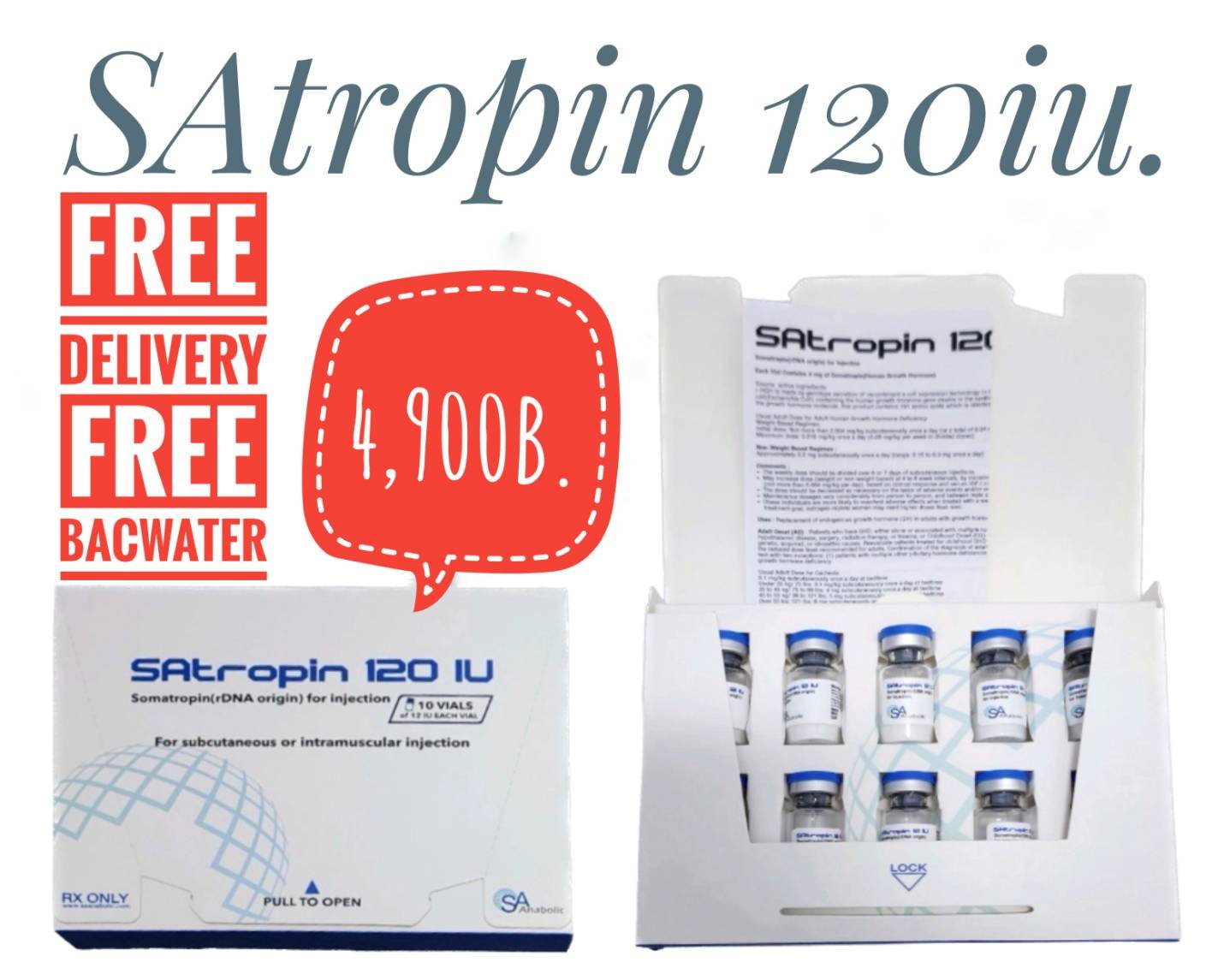 SAtropin Somatropin HGH 120iu.(Bac Water Included)