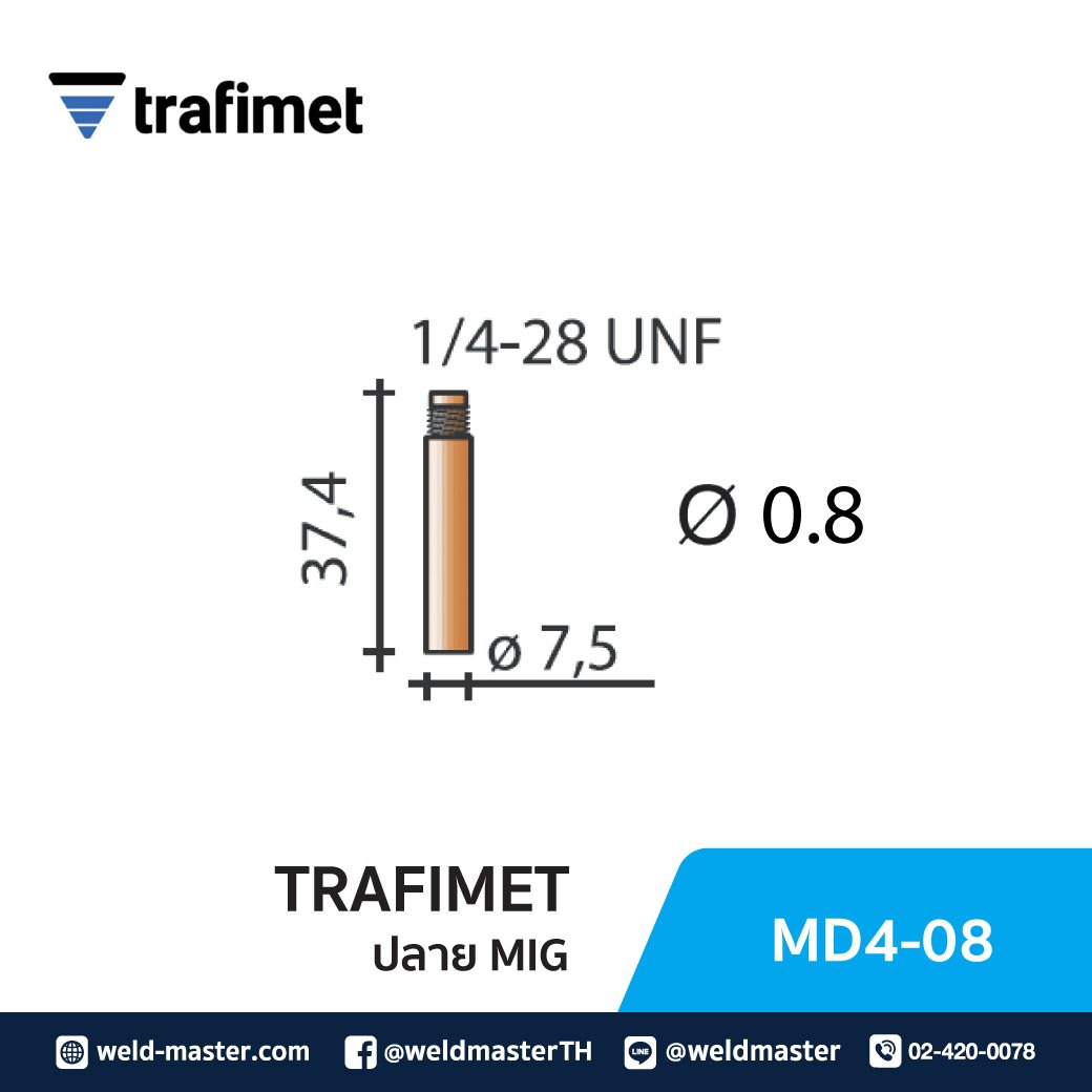 "TRAFIMET" MD4-08 ปลายMIG D0.8mm M3/4
