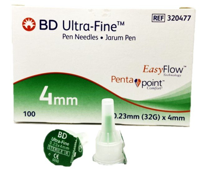 หัวเข็มปากกา อินซูลิน (INSULIN) BD ขนาด 4 mm. 0.23 mm (32G) x 4 mm (100ชิ้น/กล่อง)