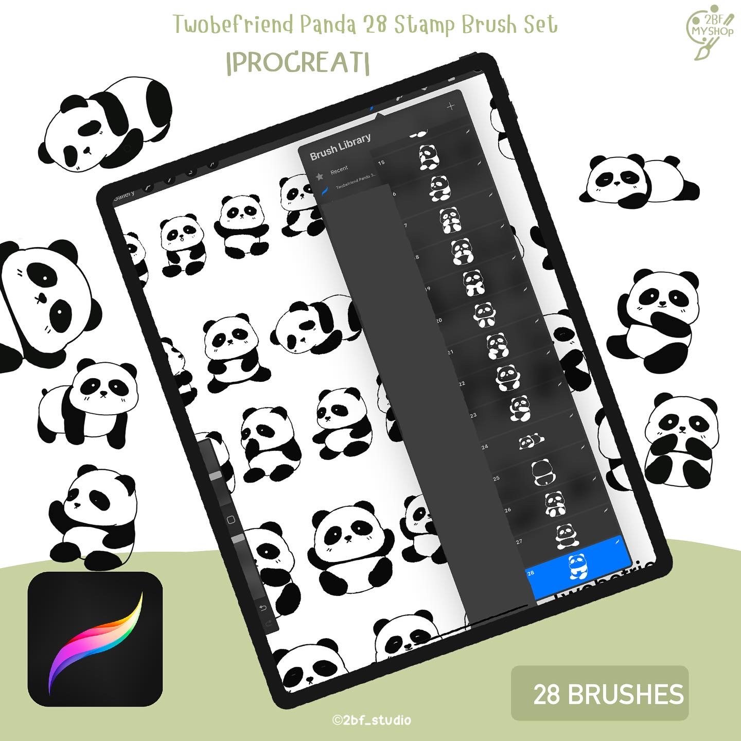 Twobefriend Panda 28 Stamp Brush Set   |PROCREAT BRUSHED|