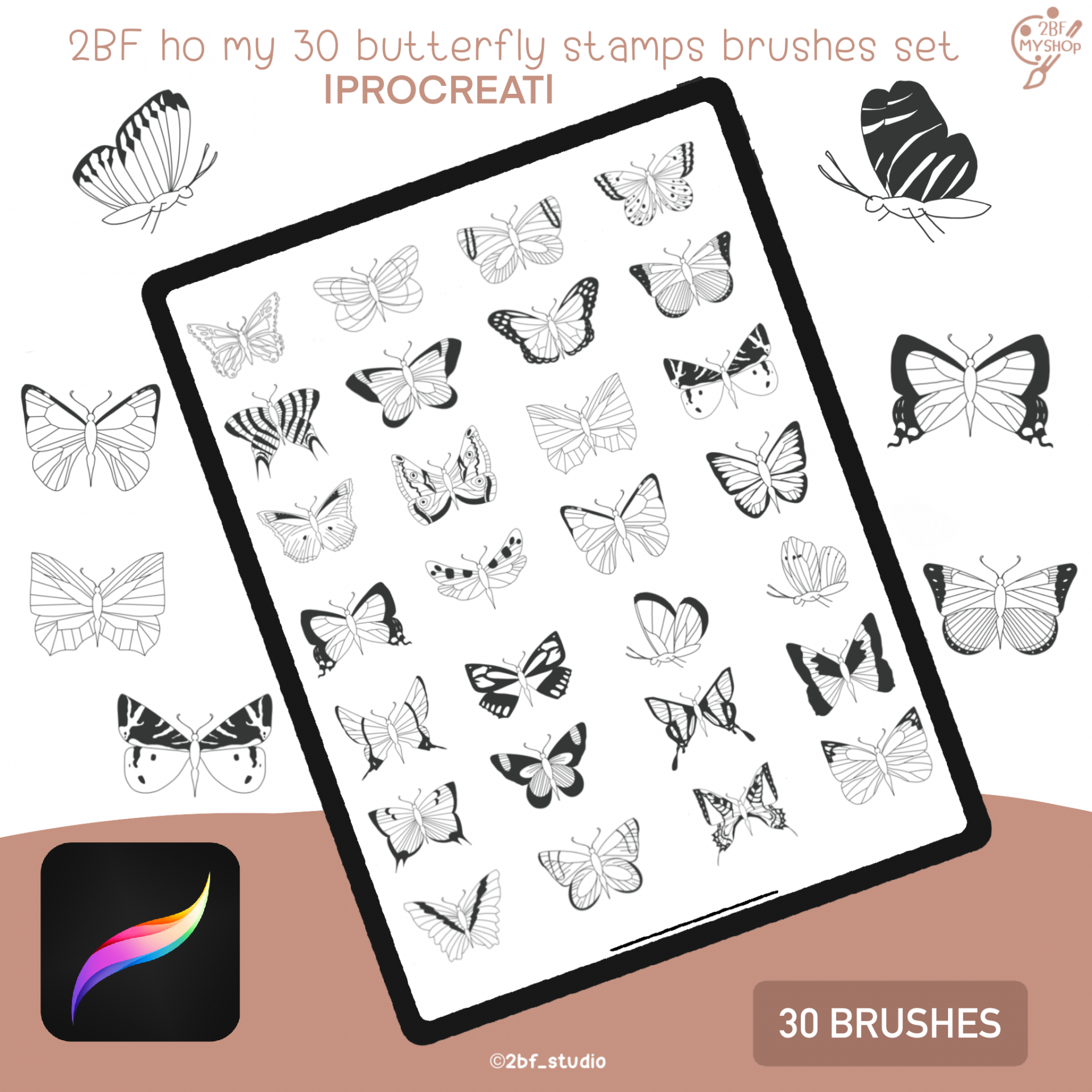2BF ho my 30 butterfly stamps brushes set   |PROCREAT BRUSHED|