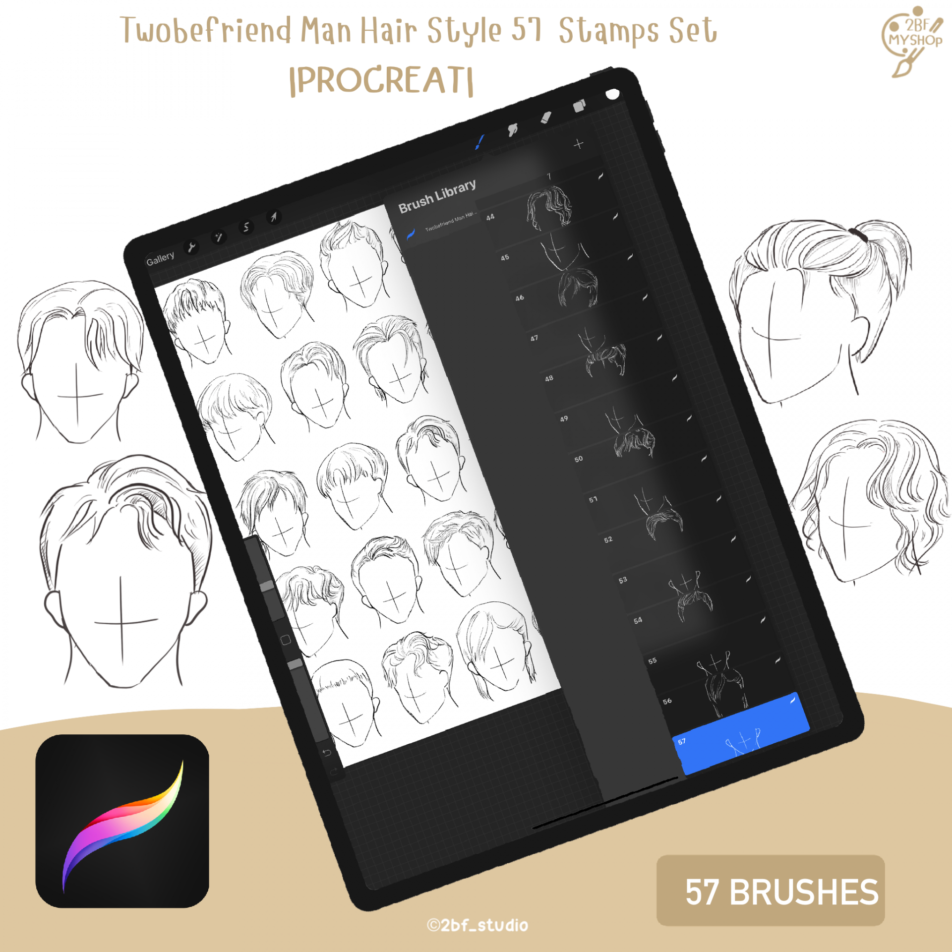 Twobefriend Man Hair Style 57  Stamps Set |PROCREAT BRUSHED|