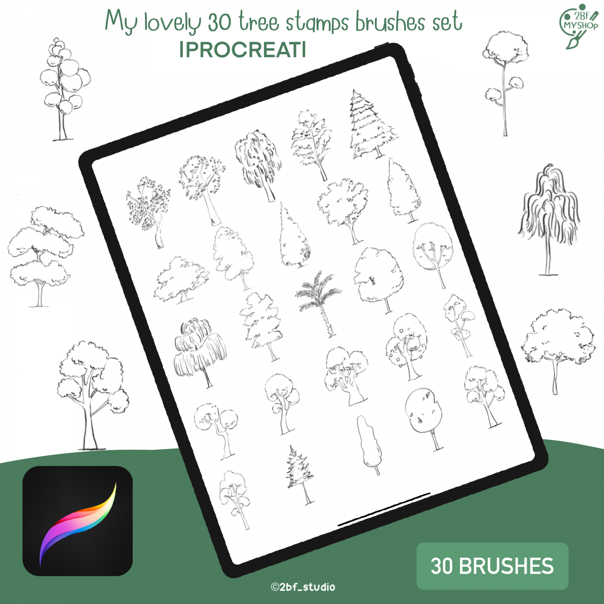 My My lovely 30 tree stamps brushes set   |PROCREAT BRUSHED|