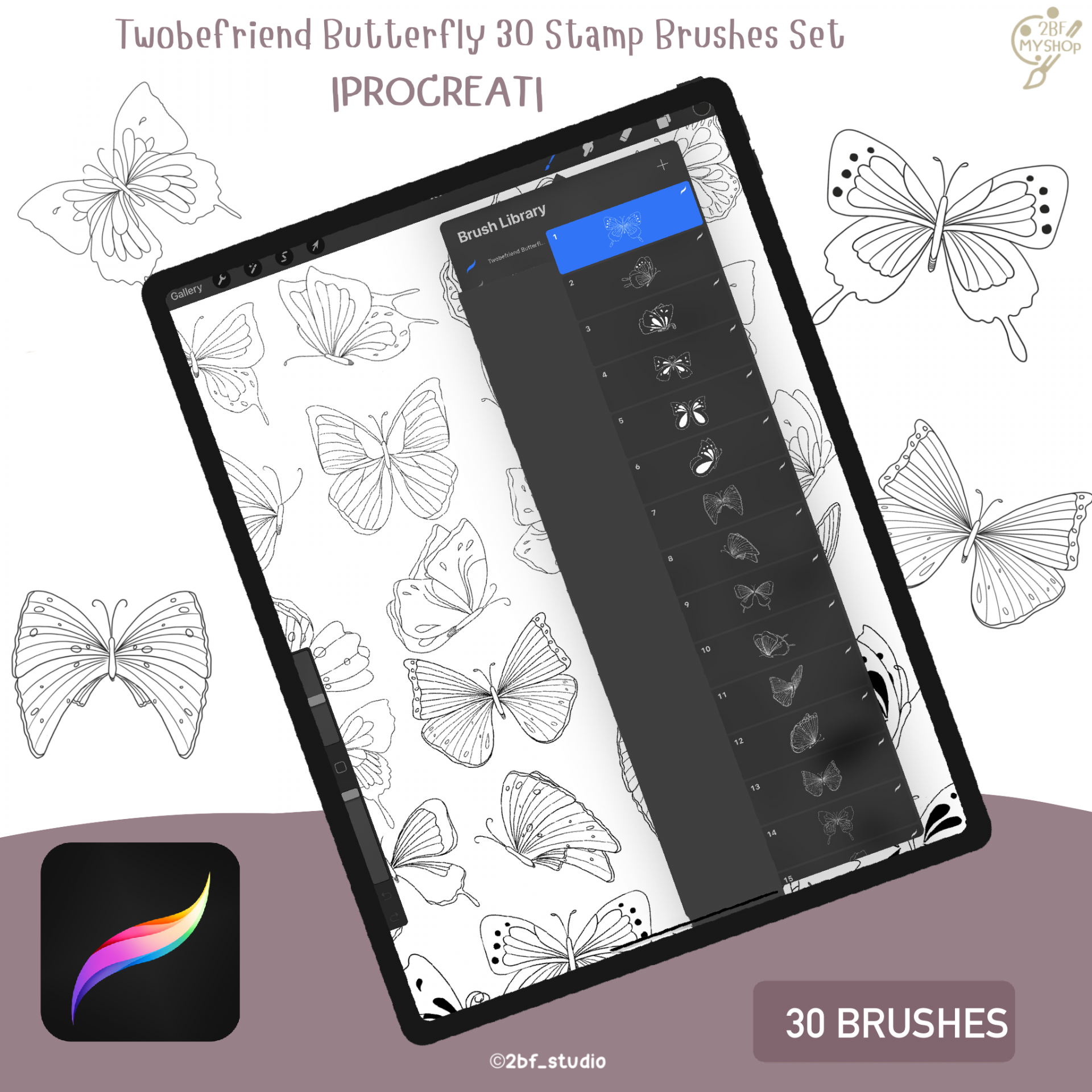 Twobefriend Butterfly 30 Stamp Brushes Set  |PROCREAT BRUSHED|