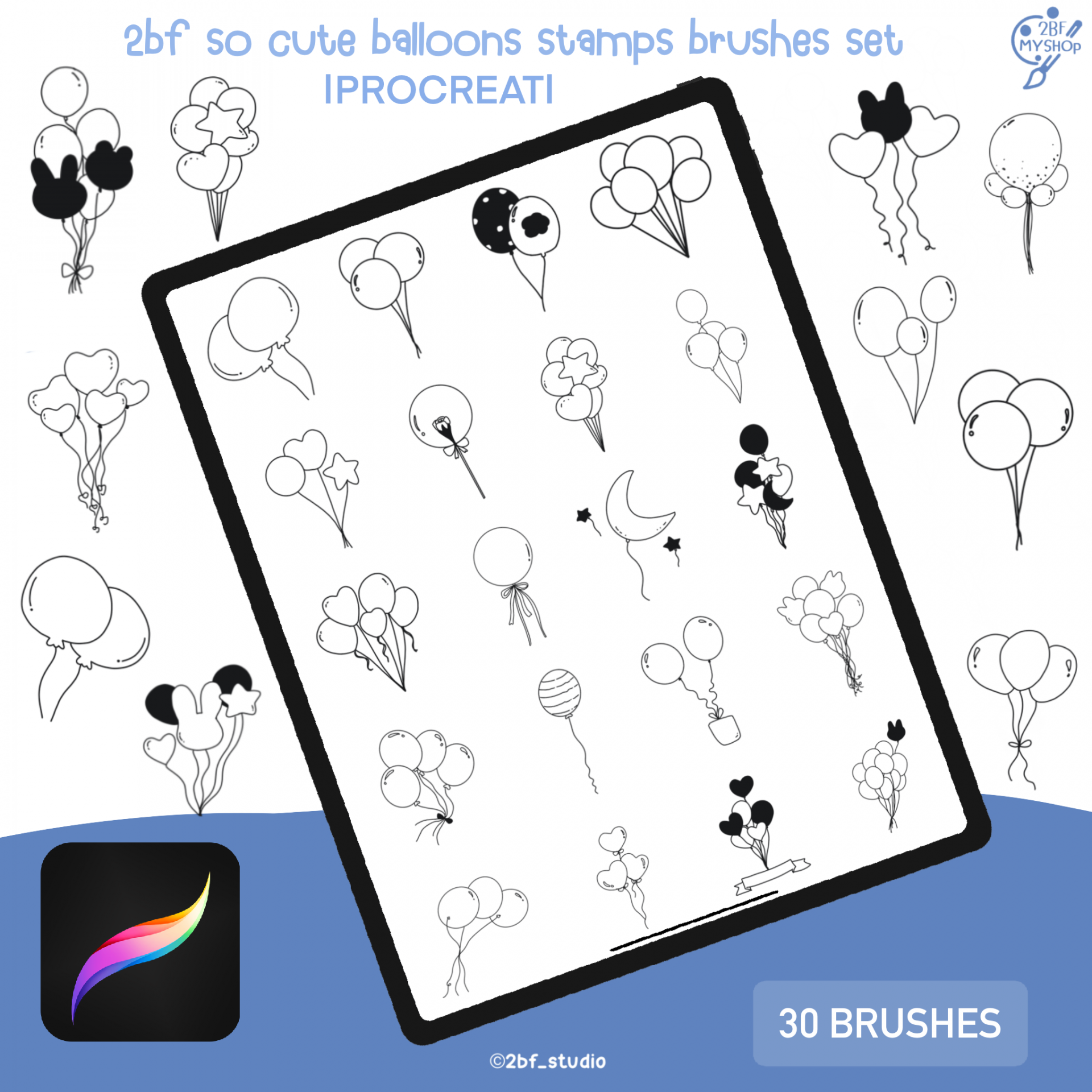 2bf so cute balloons stamps brushes set   |PROCREAT BRUSHED|