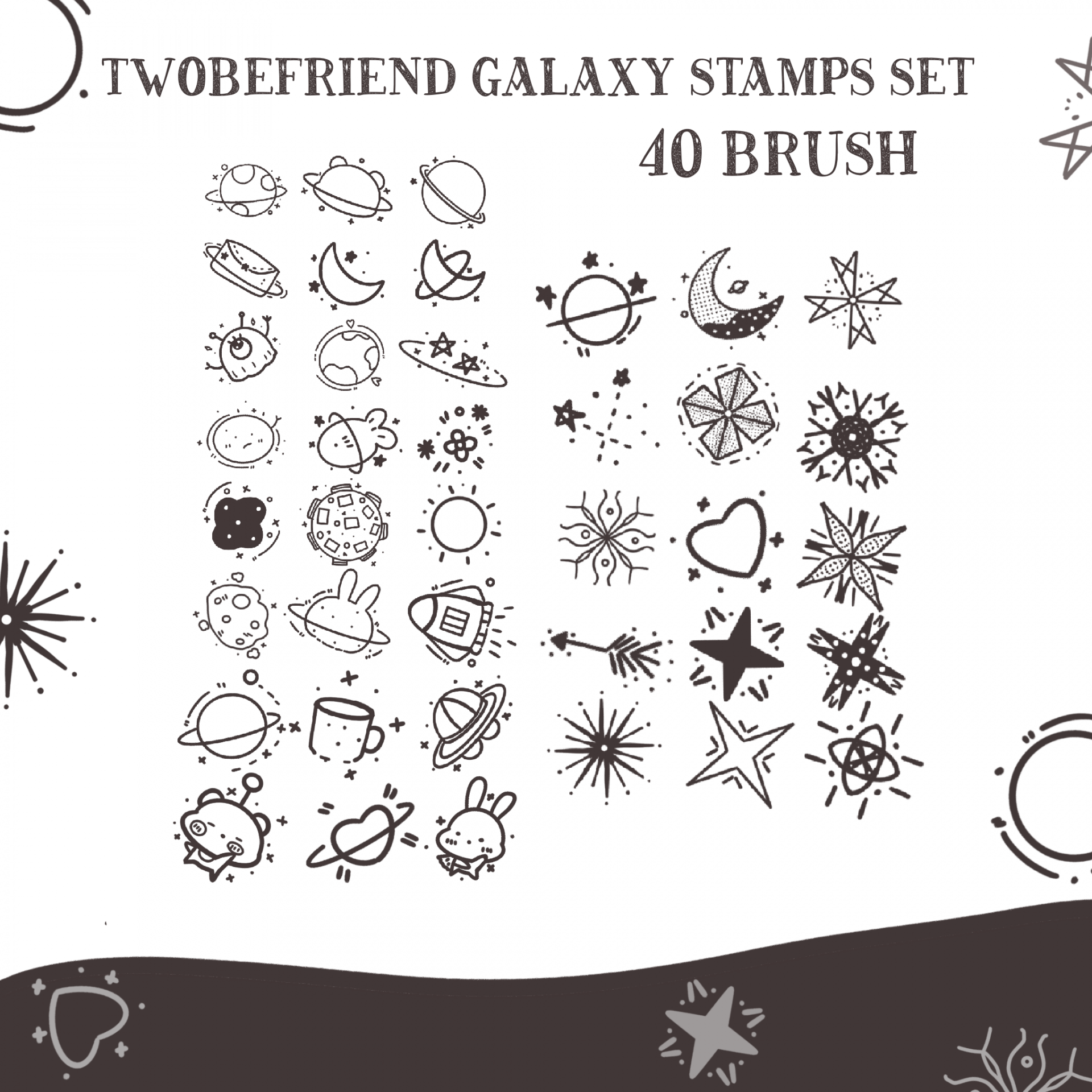 Twobefriend Galaxy Stamps Set |PROCREAT BRUSHED|
