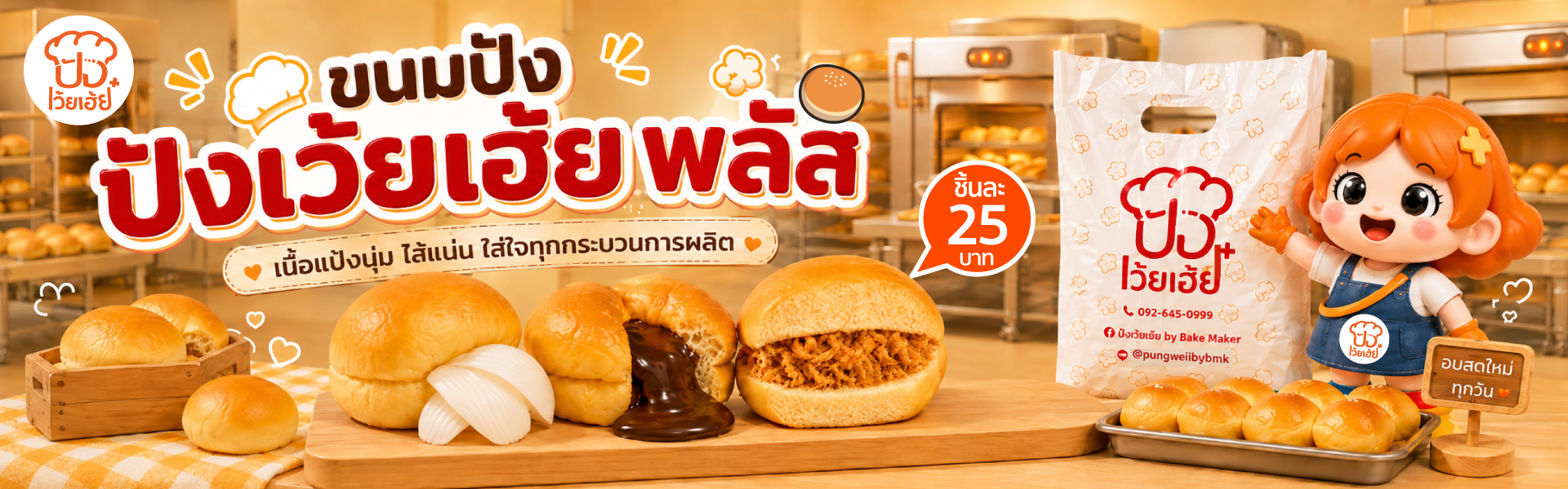ขนมปังปังเว้ยเฮ้ยพลัส ขนมปังสอดไส้