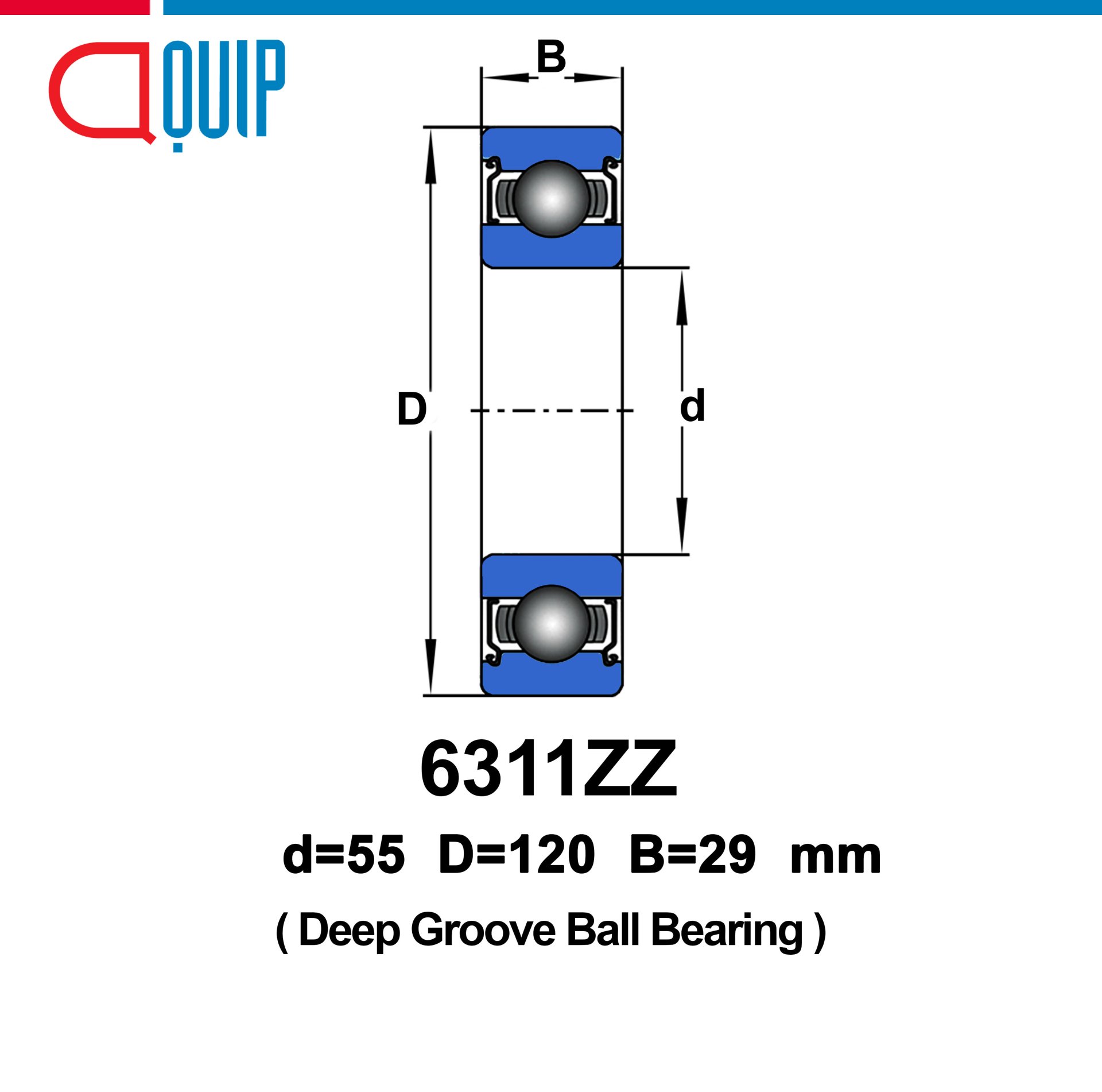 6311ZZ Deep Groove Ball Bearings Shield Type ขนาด 55x120x29 mm. - aquipthai