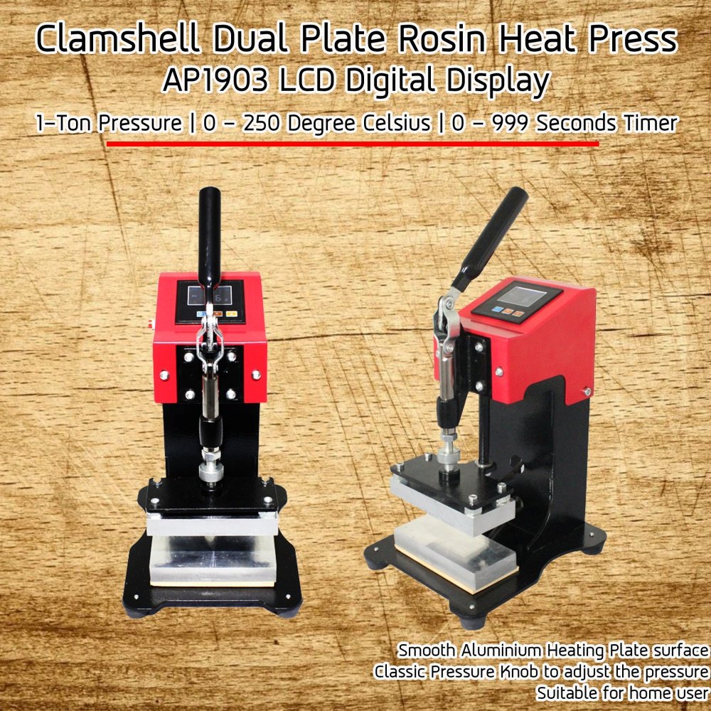 1 Ton Clamshell High Pressure Dual 6x12cm heating plate Rosin heat Press Machine AP1903 จัดส่งจากไทย Portable and suitable for Home User