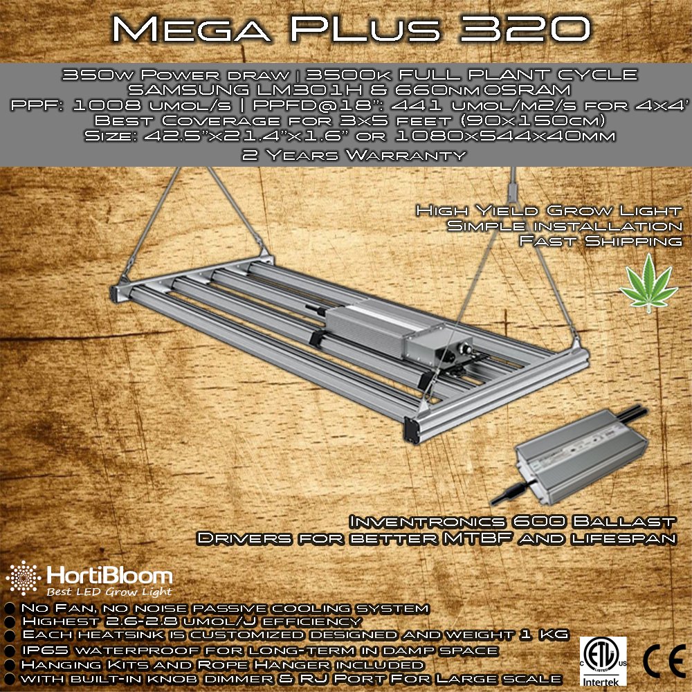 HORTIBLOOM MEGA PLUS 320 Best LED Grow Light Full Spectrum High PPF 1KG Custom-designed heat sink Durable High Yield Grow Light 2 Years Warranty