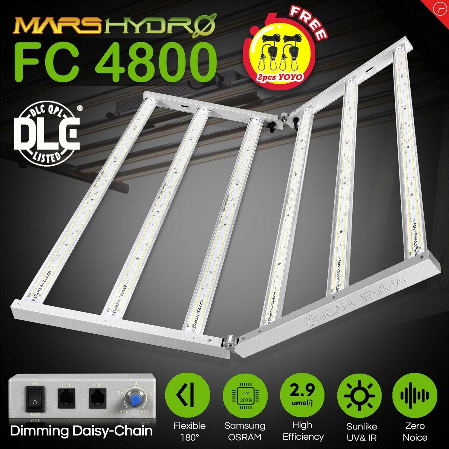 New Designed 2020 Mars Hydro FC 4800 Led Grow Light Full Spectrum Samsung LM301B Osram Diodes Meanwell Driver Hydroponic Commercial Greenhouse Grow 4x4ft, 480W