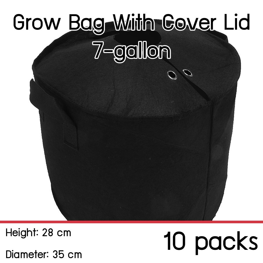 แพ็ค 10! ถุงปลูกต้นไม้แบบผ้า ขนาด 7 แกลลอน สูง 28ซม เส้นผ่าศูนย์กลาง 35ซม พร้อมฝาปิดเก็บความชื้นในดิน Smart Grow Bag 7-Gallon Height 28cm Diameter 35cm Fabric Pot with cover