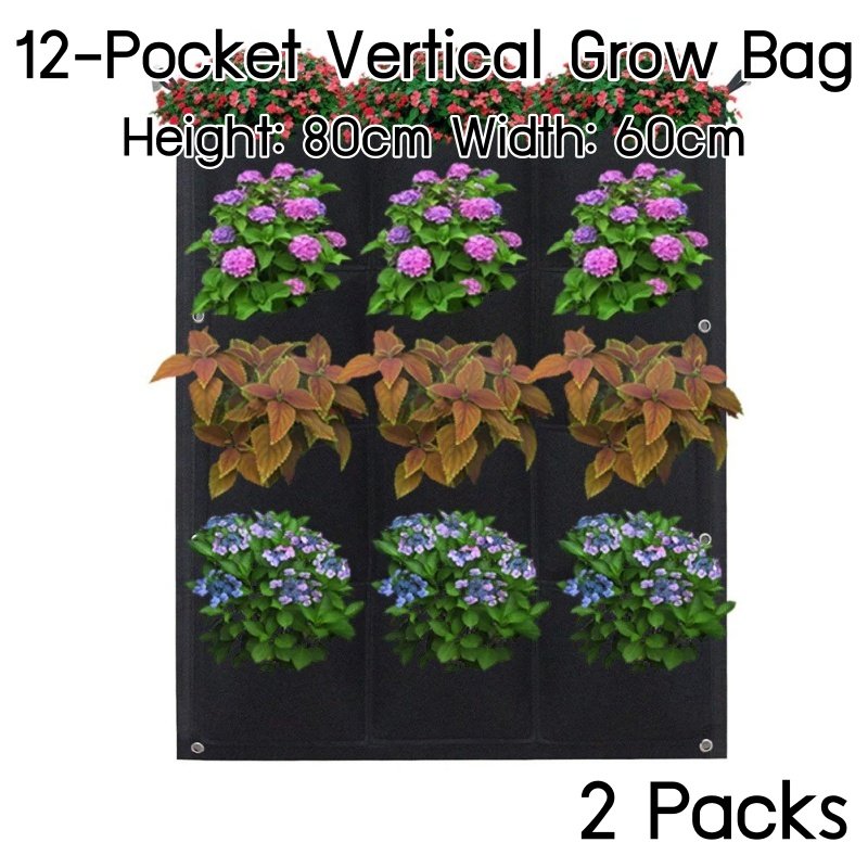 แพ็ค 2! 12-ช่อง ถุงปลูกต้นไม้ Pocket Grow Bag แบบแขวน (แนวตั้ง) สำหรับการปลูกต้นไม้ สูง 80cm กว้าง 60cm ใช้ได้ทั้งภายในและภายนอก 2 packs 12-Pockets Vertical Wall Garden Planter Grow Bag for Flower Vegetable for Indoor/Outdoor   Height 80cm Width 60cm