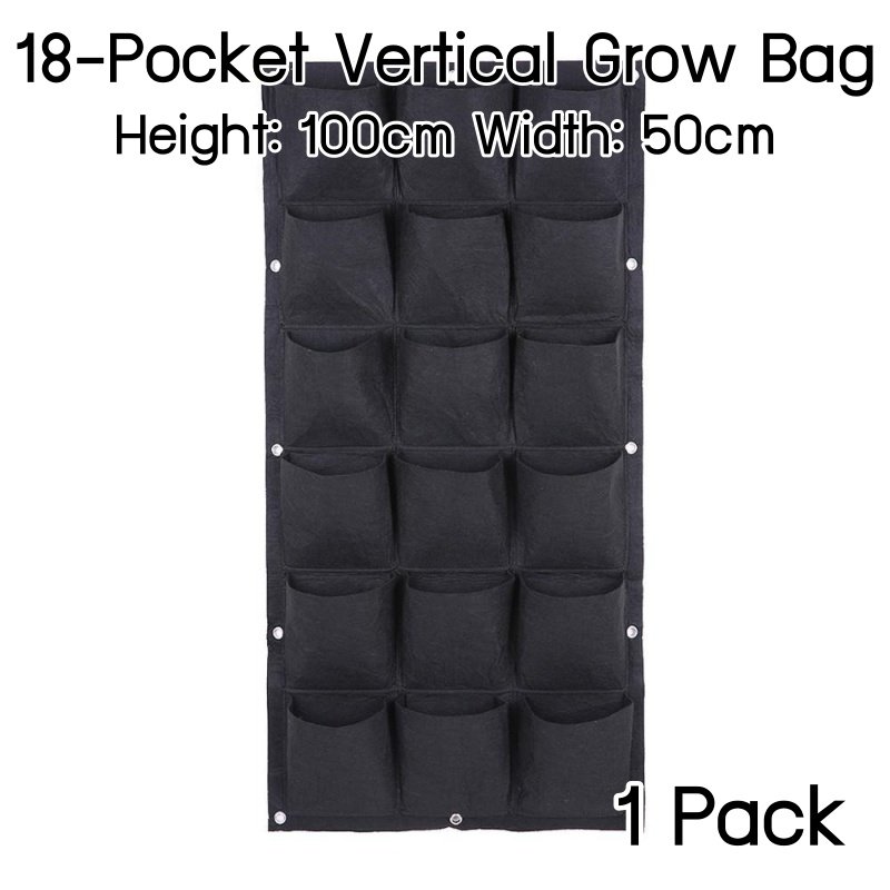 แพ็ค 1! 18-ช่อง ถุงปลูกต้นไม้ Pocket Grow Bag แบบแขวน (แนวตั้ง) สำหรับการปลูกต้นไม้ สูง 100cm กว้าง 50cm ใช้ได้ทั้งภายในและภายนอก 1 pack 12-Pockets Vertical Wall Garden Planter Grow Bag for Flower Vegetable for Indoor/Outdoor Height 100cm Width 50cm