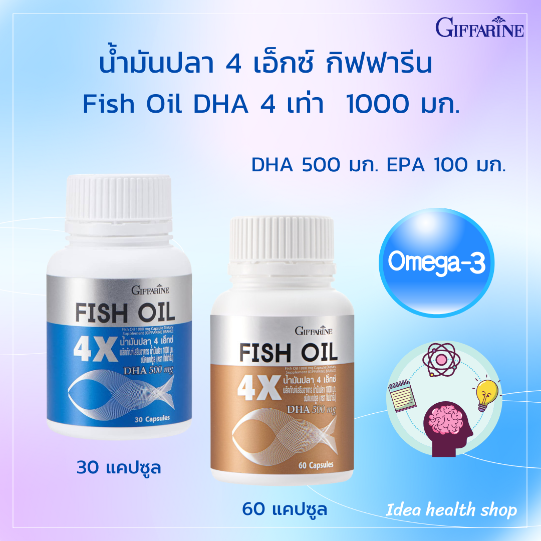 น้ำมันปลา กิฟฟารีน สูตร DHA 4 เท่า 30 และ 60 แคปซูล