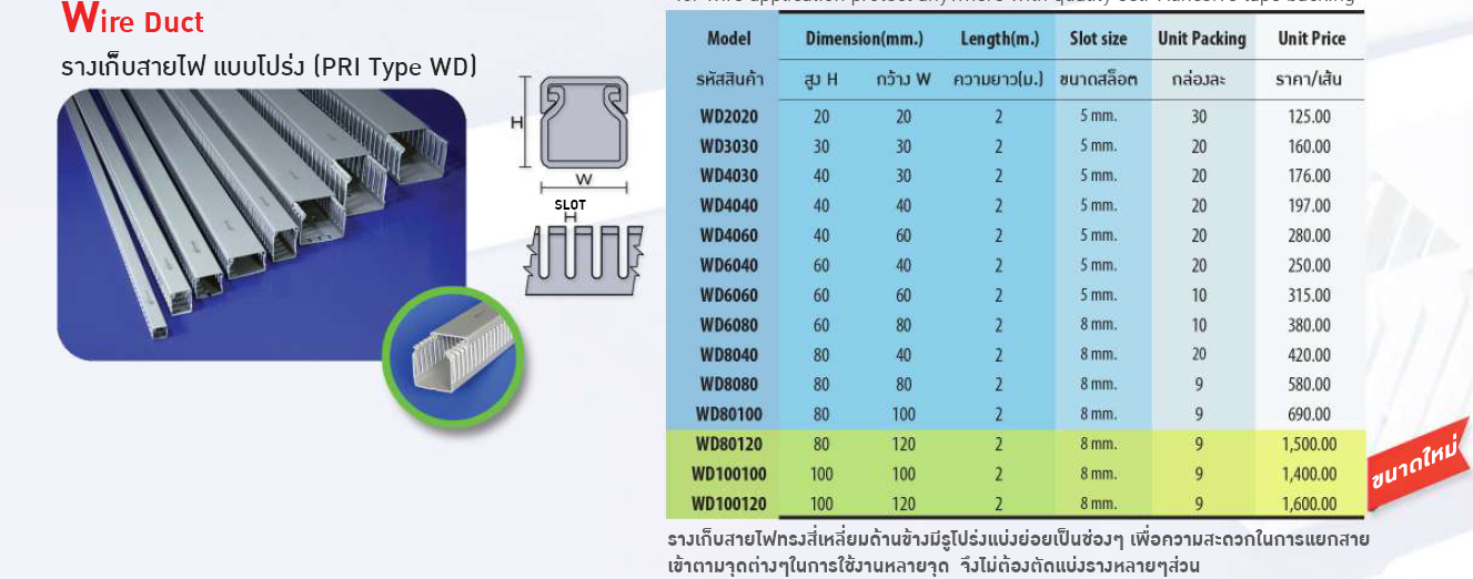 PRI | Type WD รางเก็บสายไฟแบบโปร่ง สำหรับตู้คอนโทรล