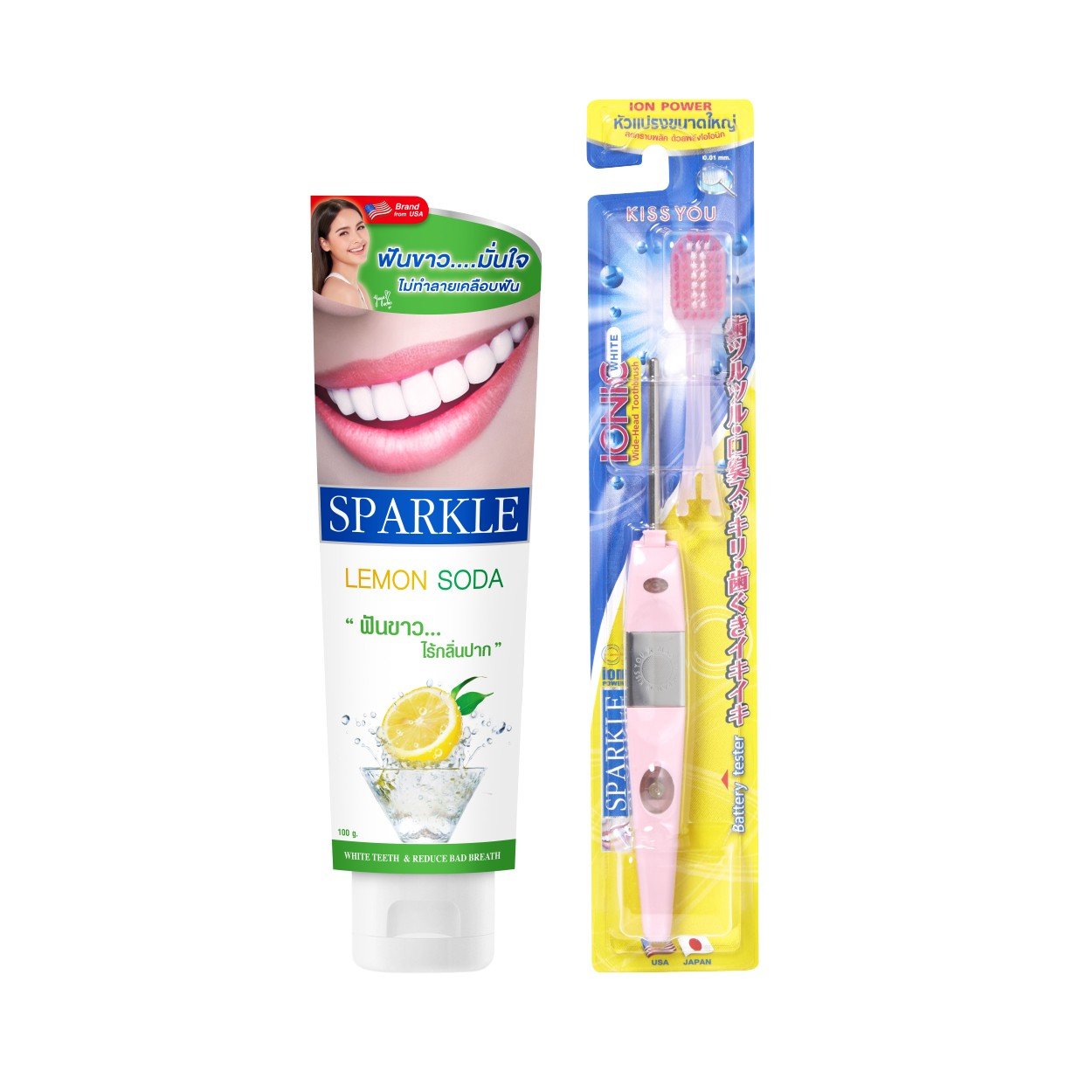 SPARKLE Set Ionic Toothbrush pink (หัวกว้าง) + LEMON 100g