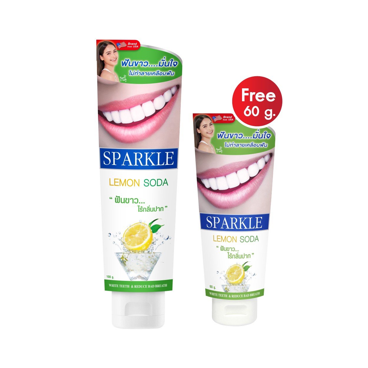 SPARKLE ยาสีฟัน Double White Toothpaste 100g GET FREE 60g #Lemon Soda (Tube) SK0203