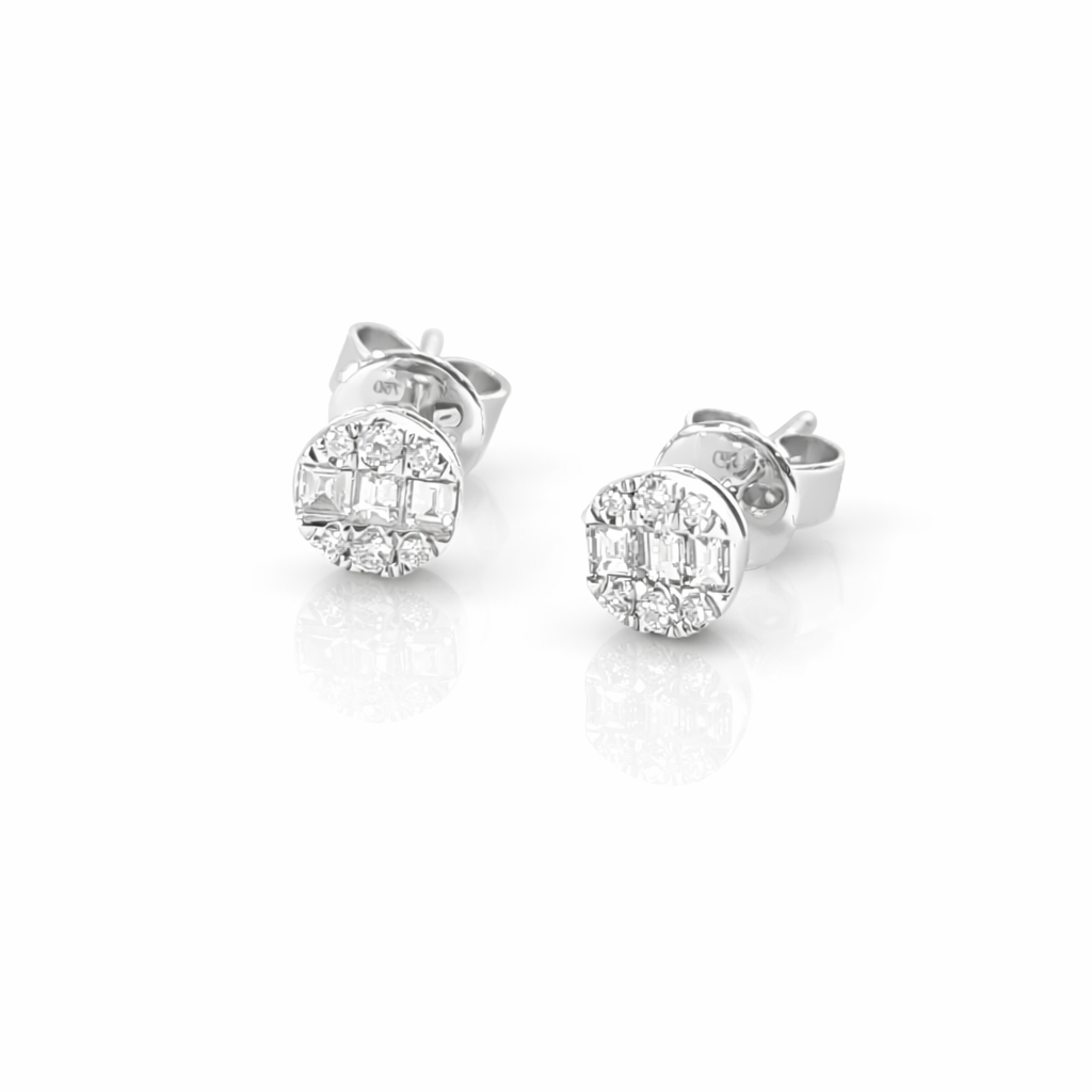 Earrings 18K  White Gold with Round  Diamond