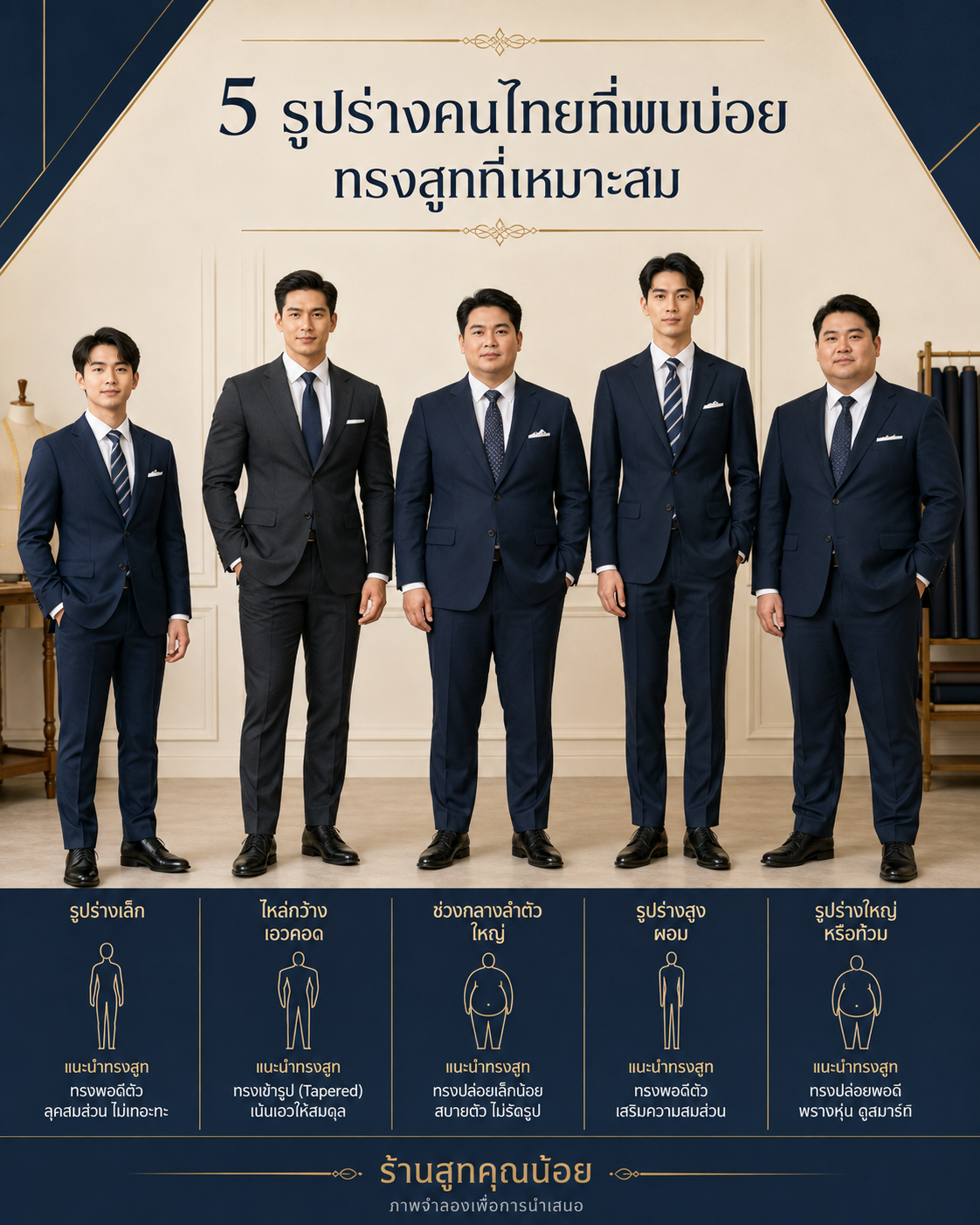 5 รูปร่างคนไทยที่พบบ่อย และทรงสูทที่เหมาะสม | สูทคุณน้อย