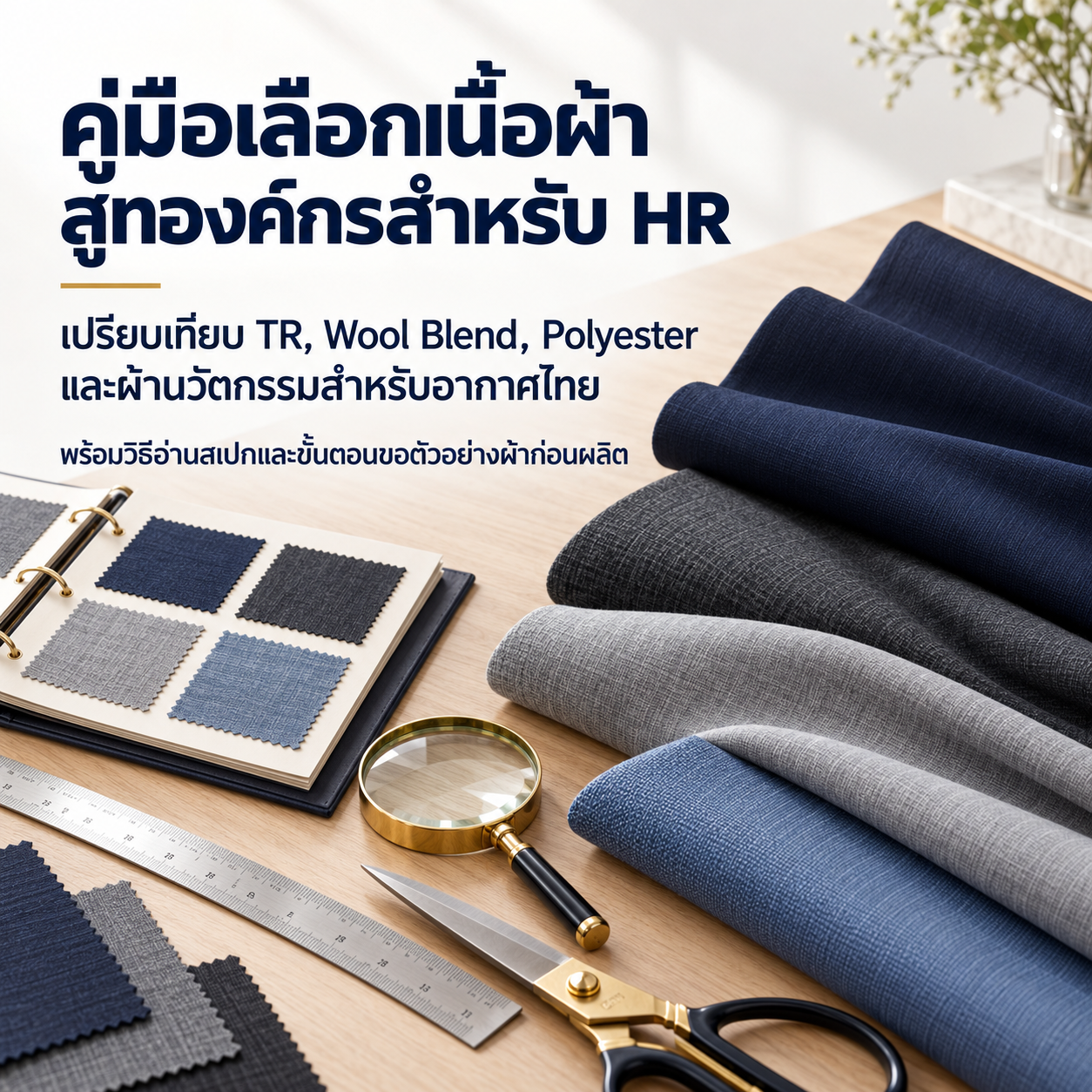 คู่มือเลือกเนื้อผ้าสูทองค์กร TR Wool Blend Polyester |