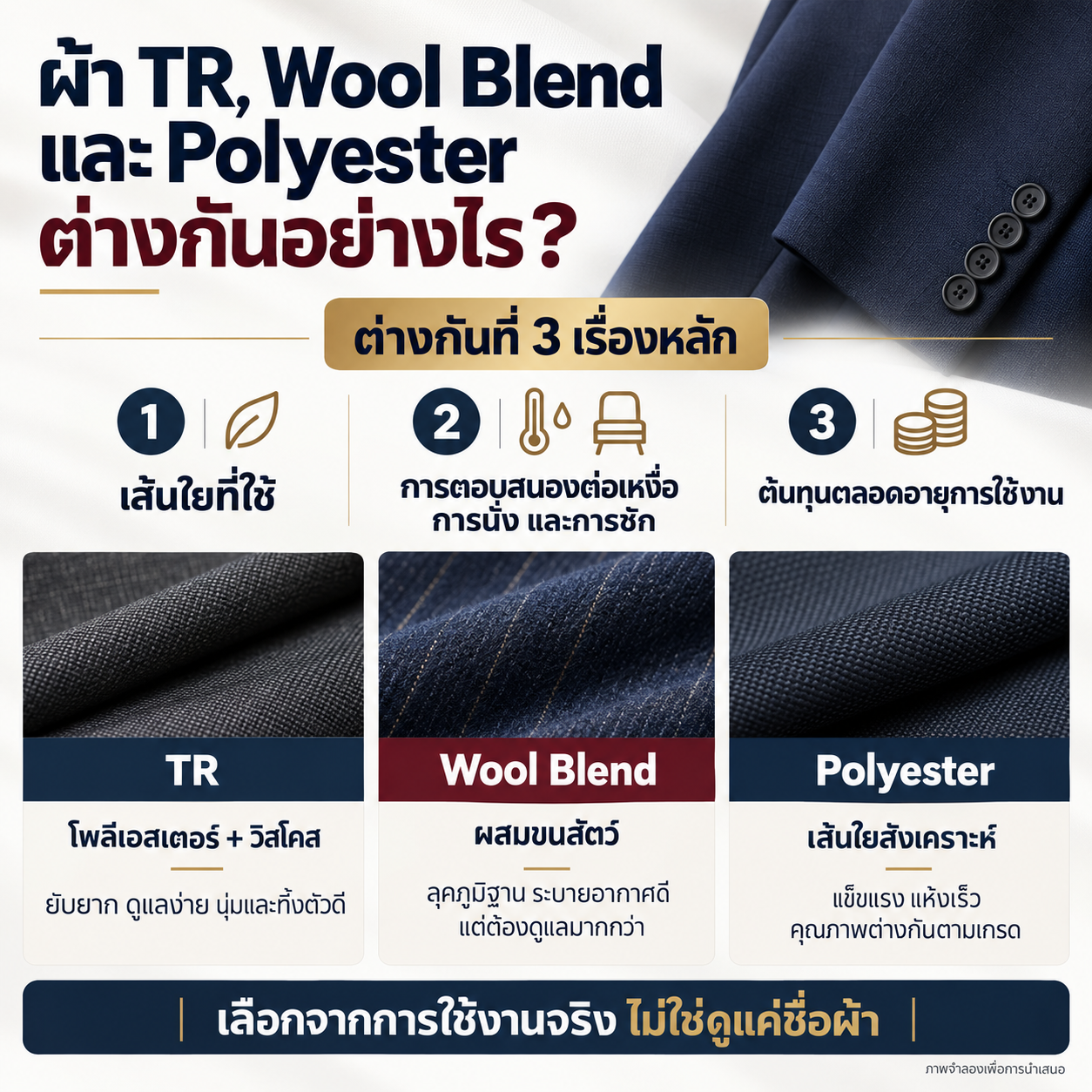 ผ้า TR, Wool Blend และ Polyester ต่างกันอย่างไร | สูทคุณน้อย