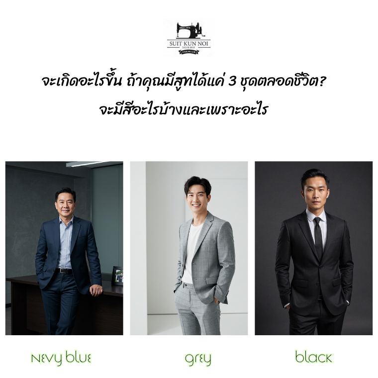 "3 สีสูทที่ลงตัวที่สุด สำหรับผู้ชายทุกโอกาส" (48 ตัวอักษร)
