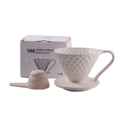 Ceramic dripper diamond shape V60 (1-2 cup) + plastic measuring spoon
