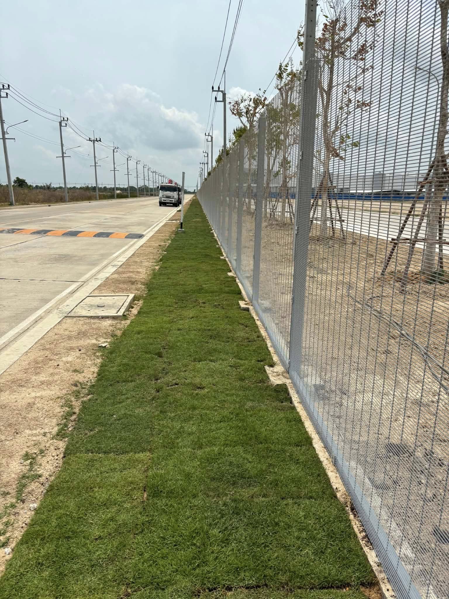 ปูหญ้ารอบรั้วโรงงาน หน้างาน บางบ่อ