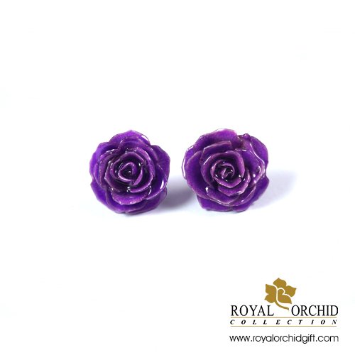 ต่างหูดอกกุหลาบ Rose Earring - สีม่วง