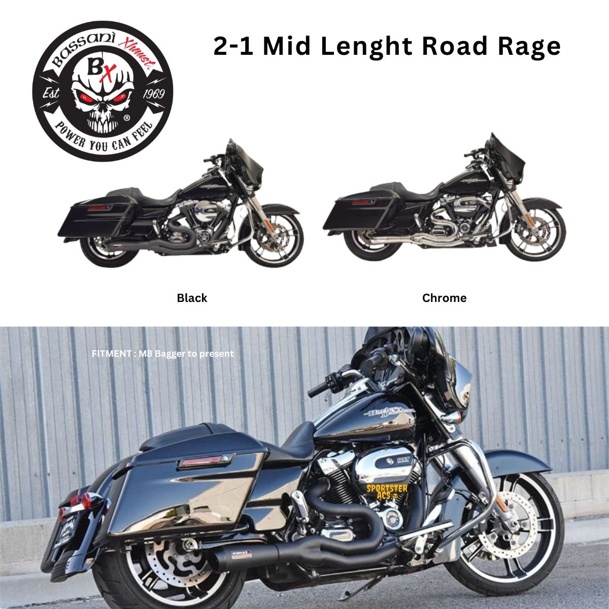Bassani - 2 into 1 Mid Length Road Rage Full Exhaust