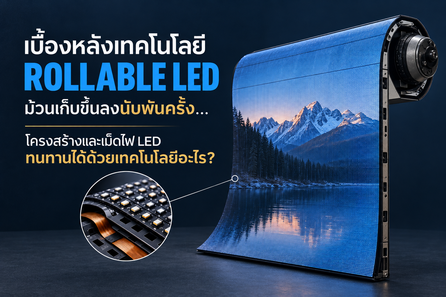 เบื้องหลังเทคโนโลยี Rollable LED: ม้วนเก็บขึ้นลงนับพันครั้ง... โครงสร้างและเม็ดไฟ LED ทนทานได้ด้วยเทคโนโลยีอะไร?  