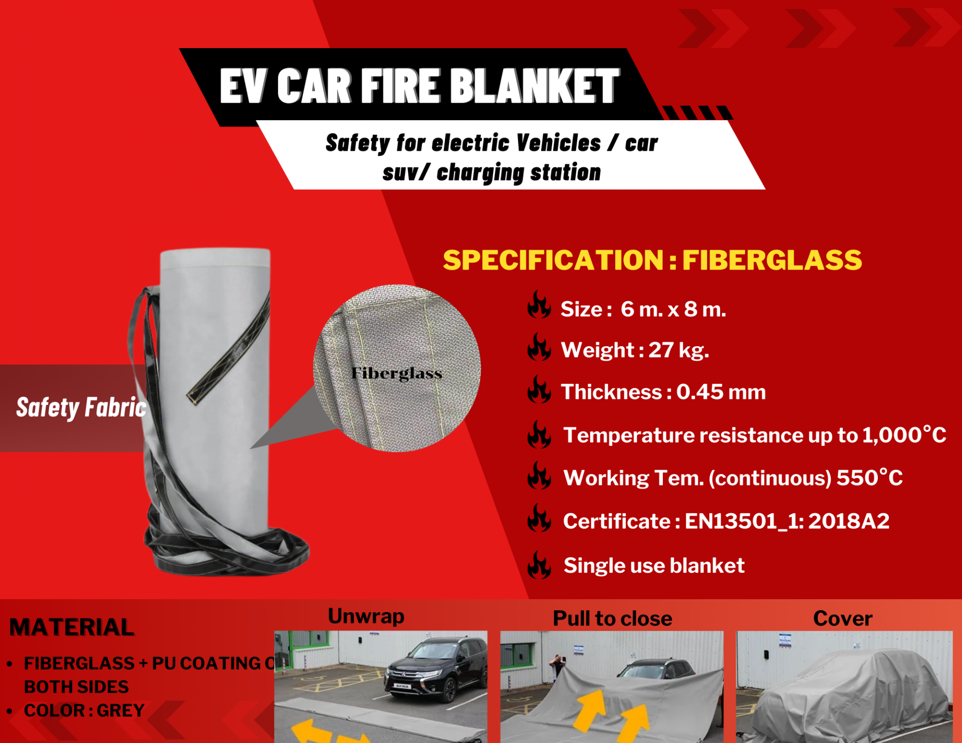 Fiberglass EV Fire Blanket