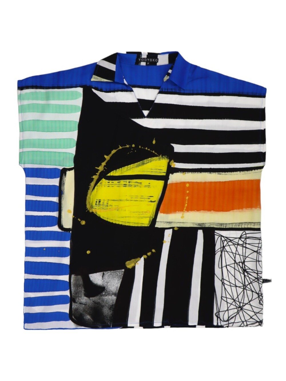 Woman Blouse - Blue : Multicolor striped abstract - yodyoko