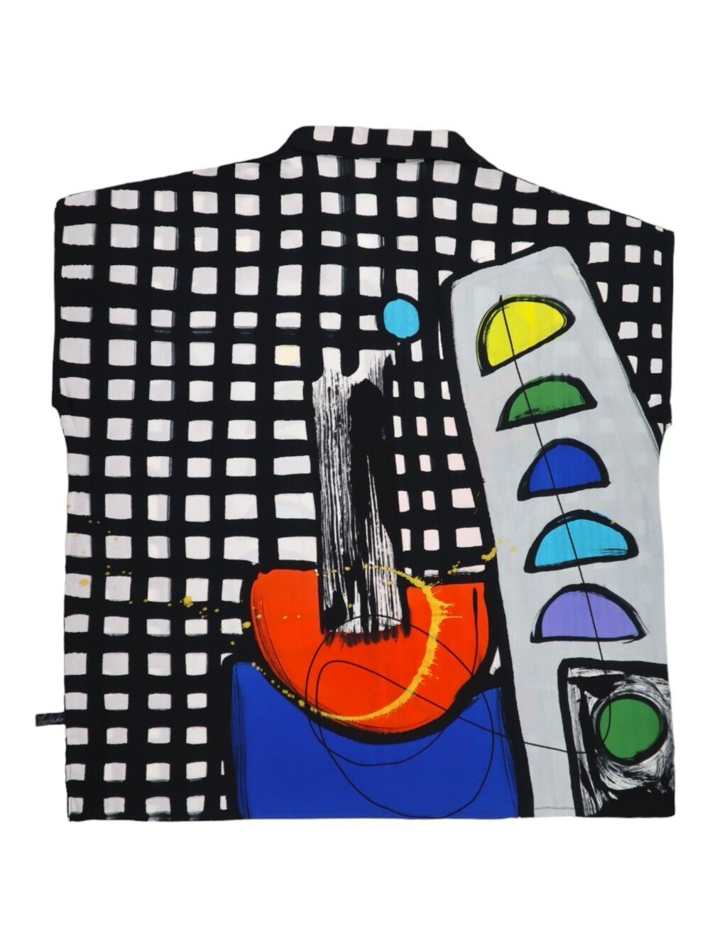 Woman Blouse - Black : Black Grid with Multicolor Abstracts - yodyoko