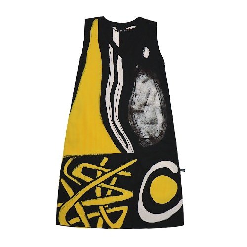 Woman Sleeveless Dress - Black : Yellow and black Abstract art Woman Sleeveless Dress - Black : Yellow and black Abstract art