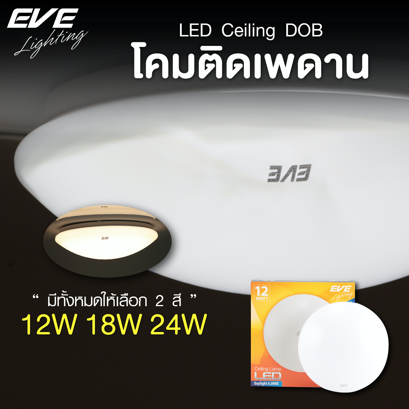 LED Ceiling 12, 18, 24W โคมเพดานแอลอีดี แสงขาว และ แสงเหลือง มี 3 ขนาด 12, 18 และ 24 วัตต์ น้ำหนักเบา ติดตั้งง่าย