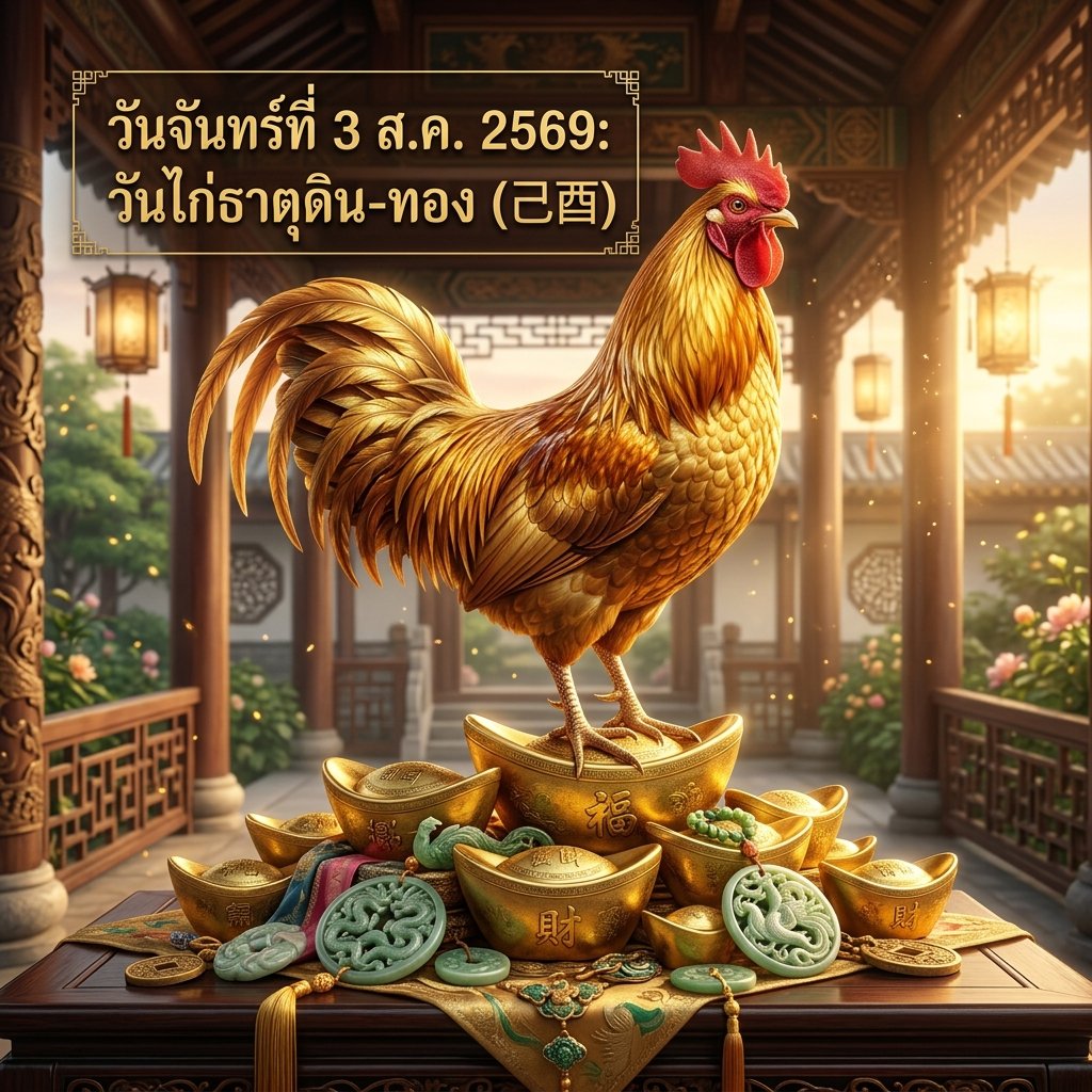 วันปฏิทินจีนประจำวันจันทร์ที่ 3 ส.ค. 2569: วันไก่ธาตุดิน-ทอง (己酉)