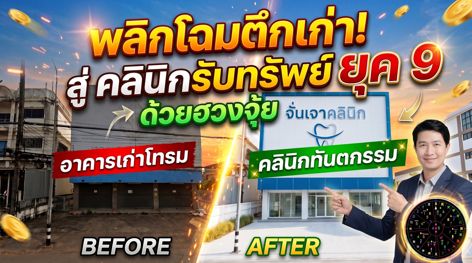 พลิกโฉมตึกพาณิชย์เก่าสู่คลินิกทันตกรรม ยุค 9: เคสรีโนเวทตามหลักฮวงจุ้ย & ชัยภูมิ สกลนคร