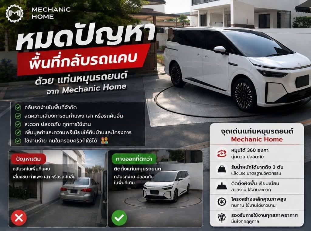 หมดปัญหาพื้นที่กลับรถแคบ ด้วยแท่นหมุนรถยนต์จาก Mechanic Home 