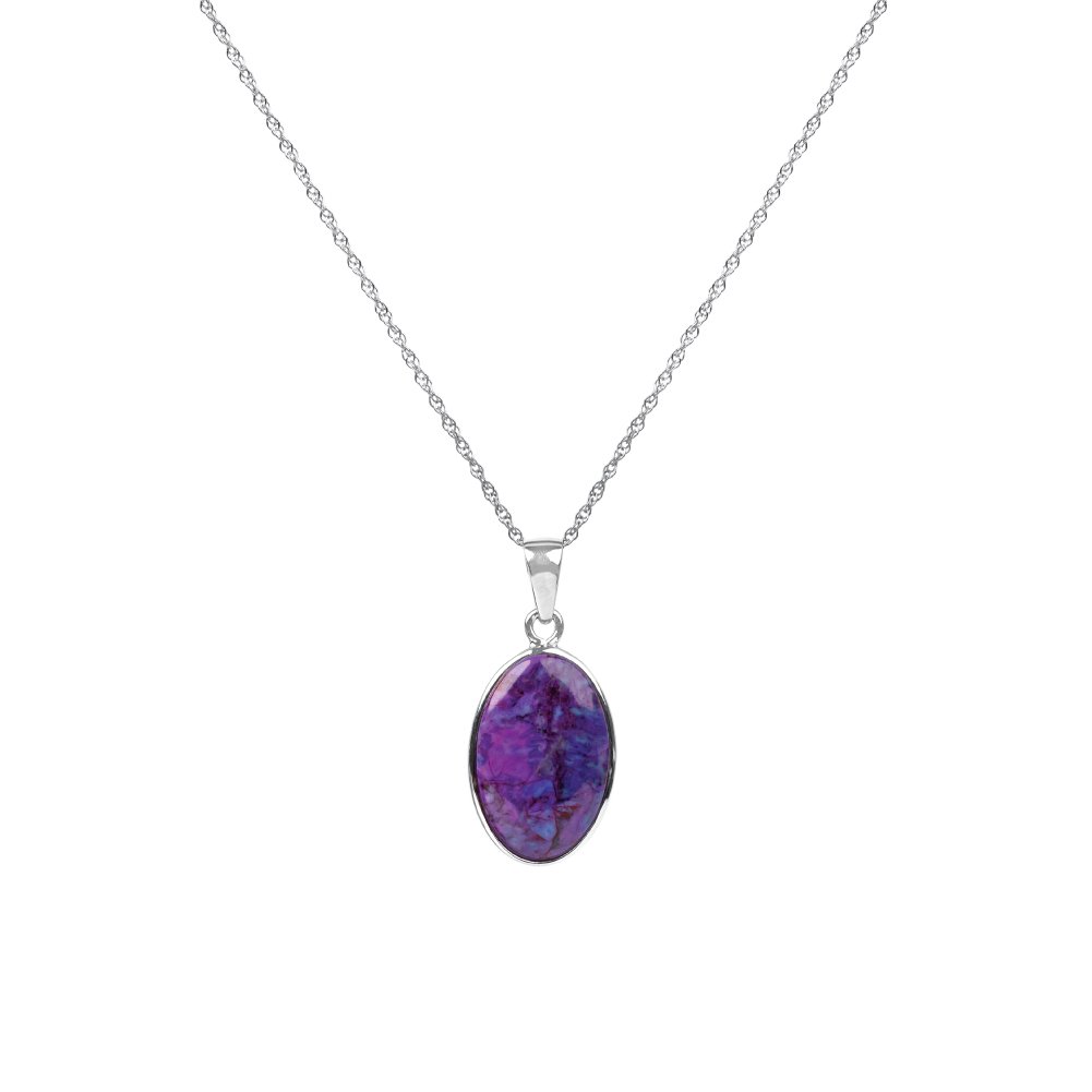 Purple Turquoise Sterling Silver Solitaire Pendant With Chain - nksilver