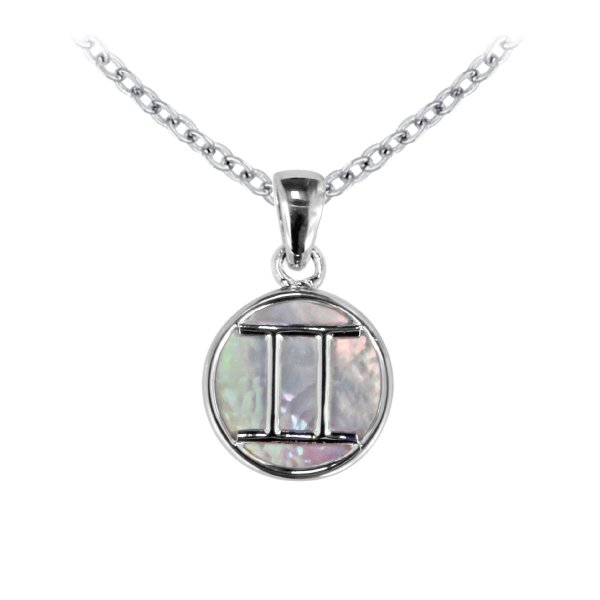 925 Sterling Silver Gemini Pendant with Mother of Pearl nksilver