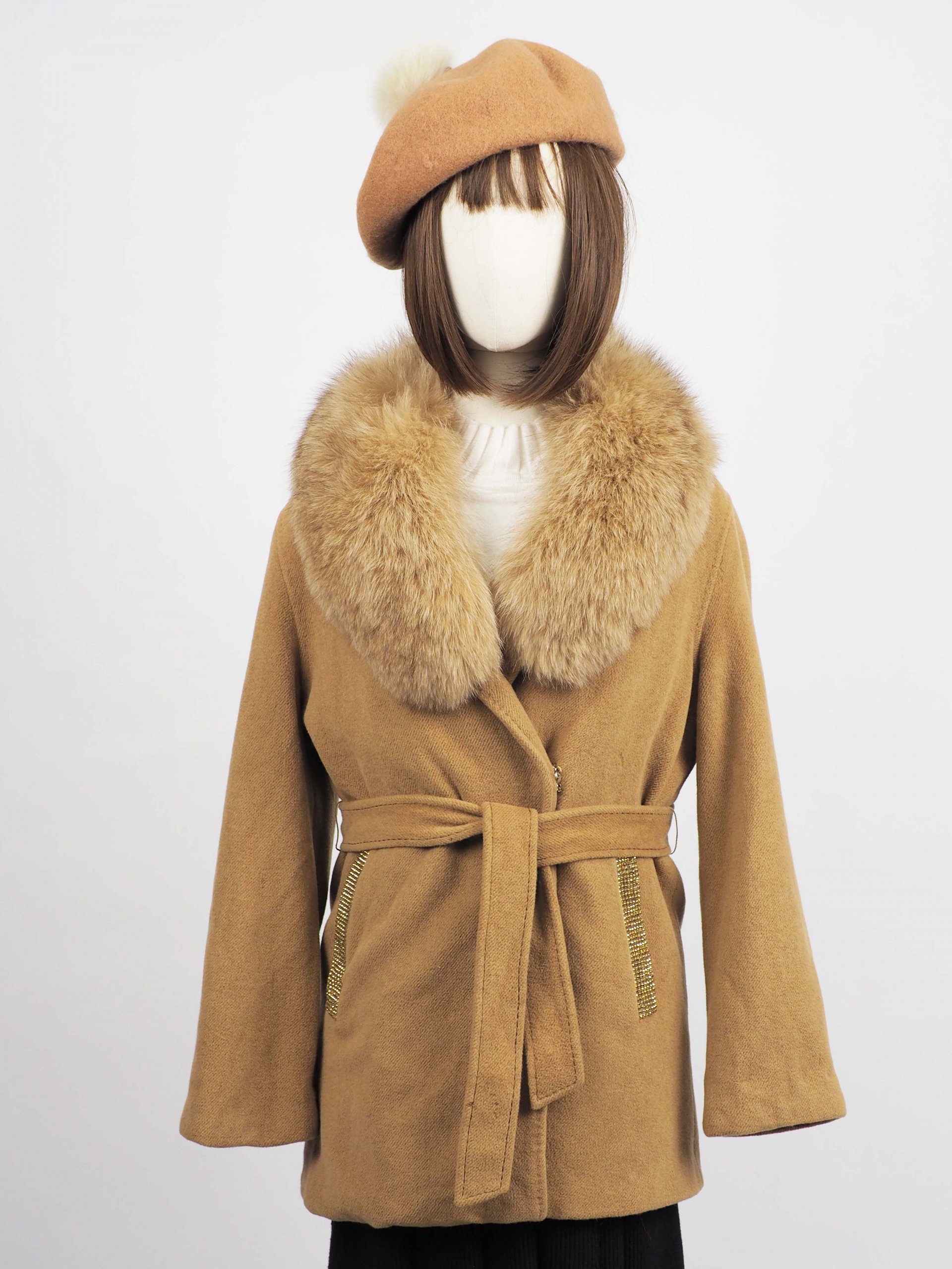 *** Limited Editon  เช่าเสื้อโค้ทผู้หญิง รุ่น  Fox Fur collar Pine Cone breasted Coat 2006GCL757FABR1
