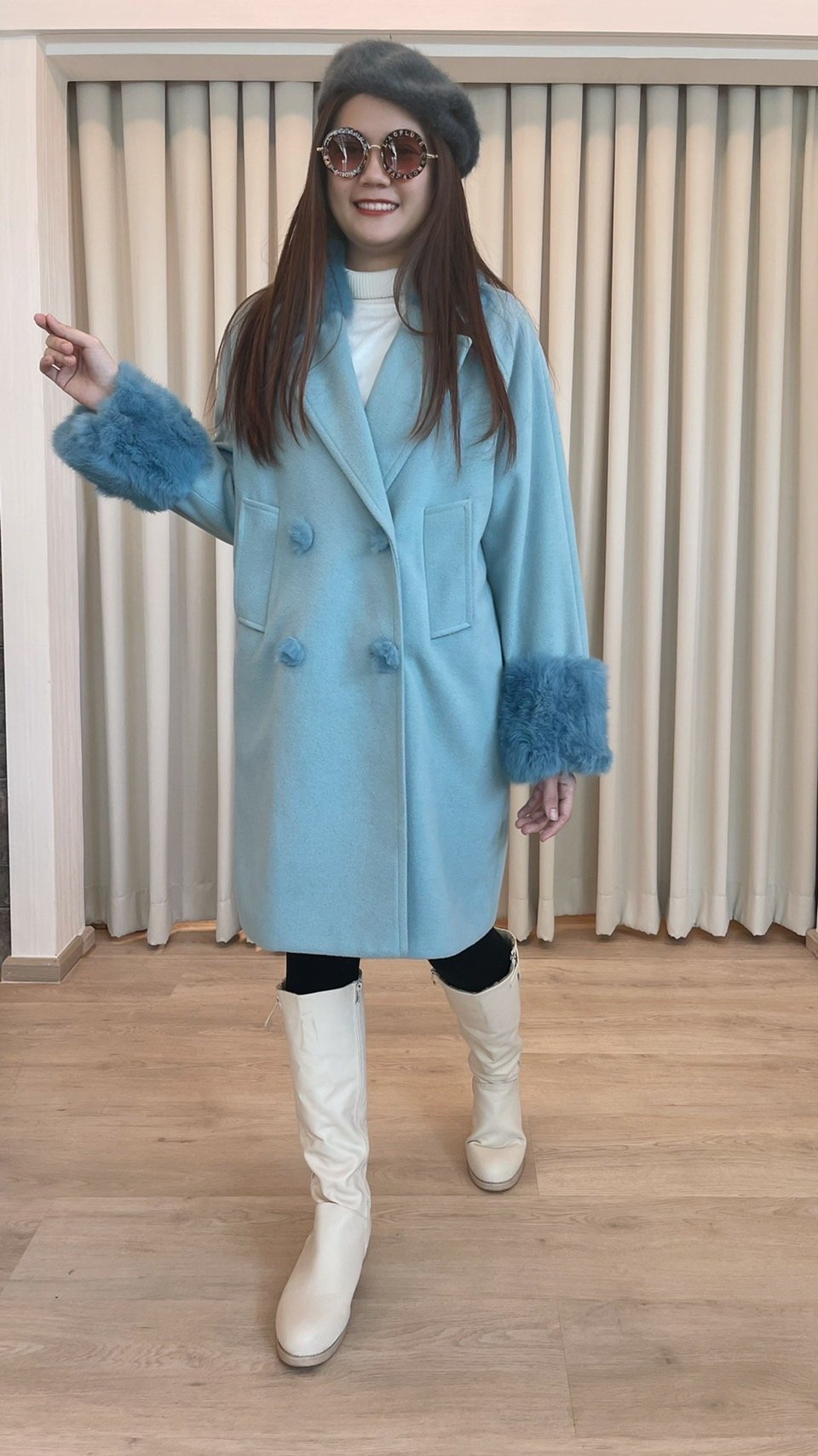 เช่าเสื้อโค้ทผู้หญิง  รุ่น  Blissful Blue Double Breasted Coat	2101GCL894FABL1