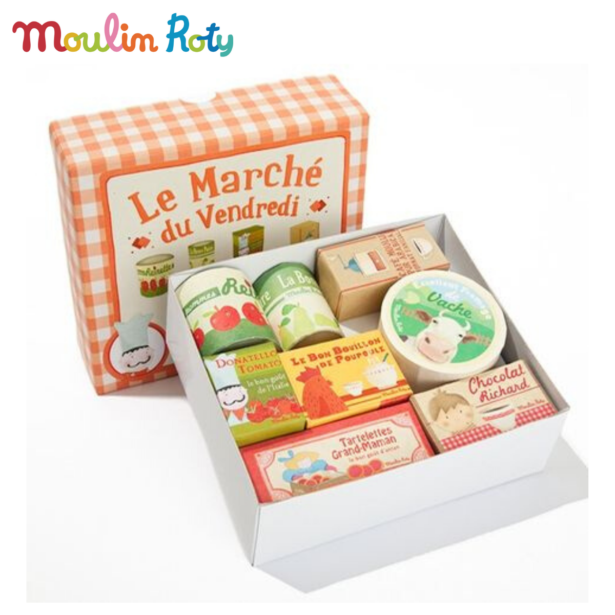 Moulin Roty เล่นขายของกัน ของเล่นบทบาทสมมุติ ร้านขายของ หมวดอาหารกระป๋อง กล่องฟ้า MR-720932