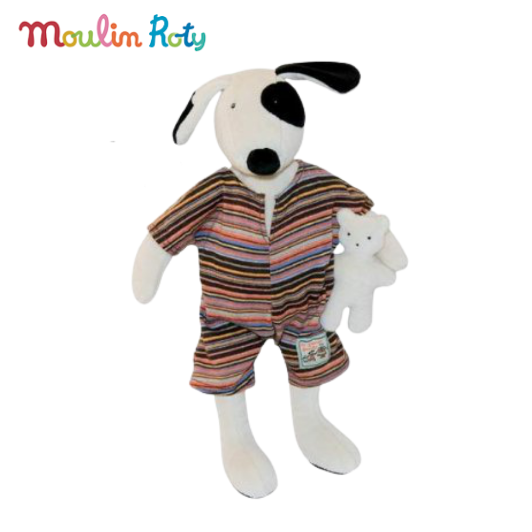Moulin Roty ตุ๊กตาเสียงดนตรี ตุ๊กตากล่อมนอน ออร์แกนิค โมบายดนตรี ตุ๊กตาน้องหมา Julius La Grande Famille MR-632362